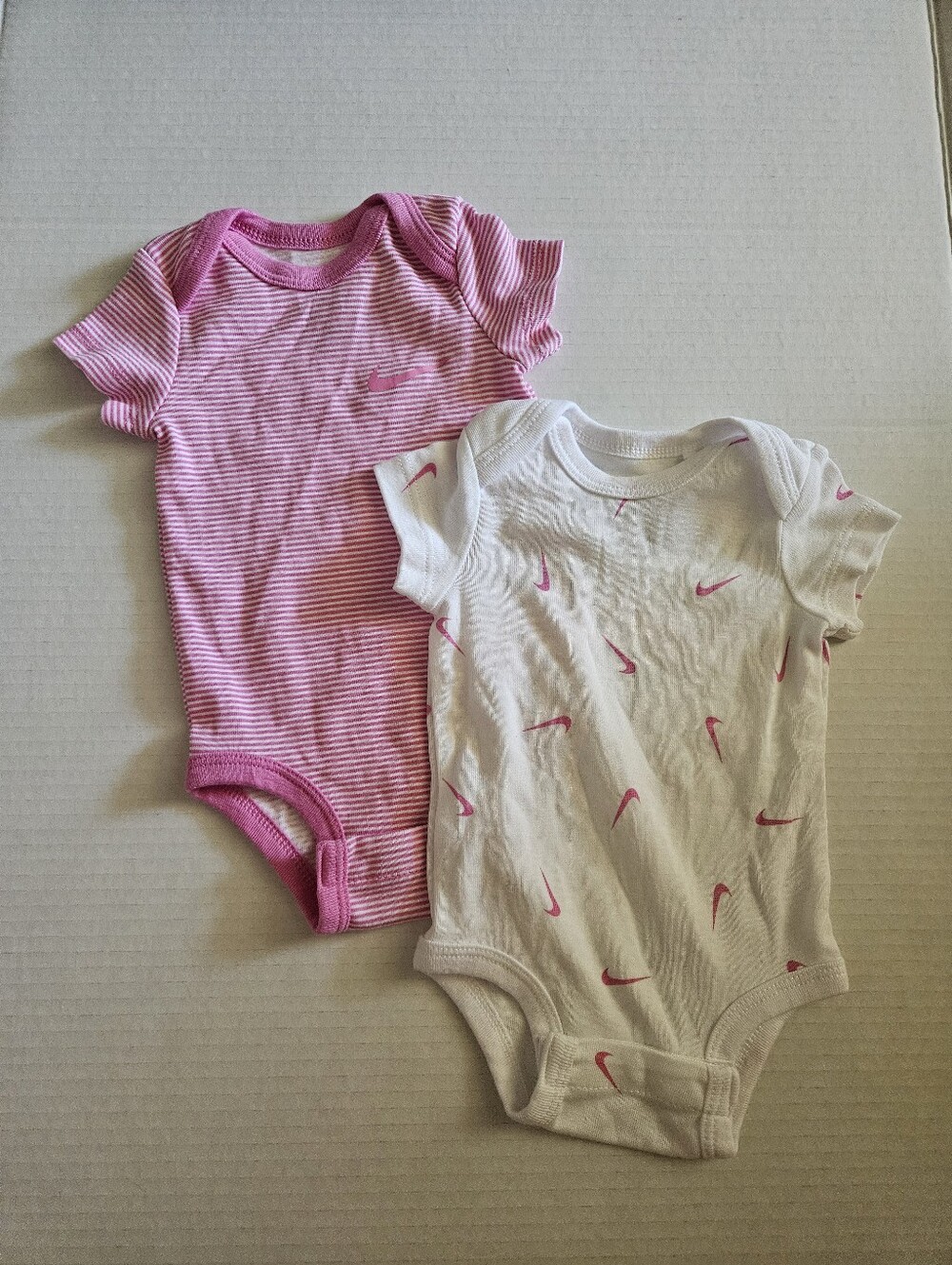 Nike Baby Girls Pink Stripe & White Swoosh Bodysuit Set